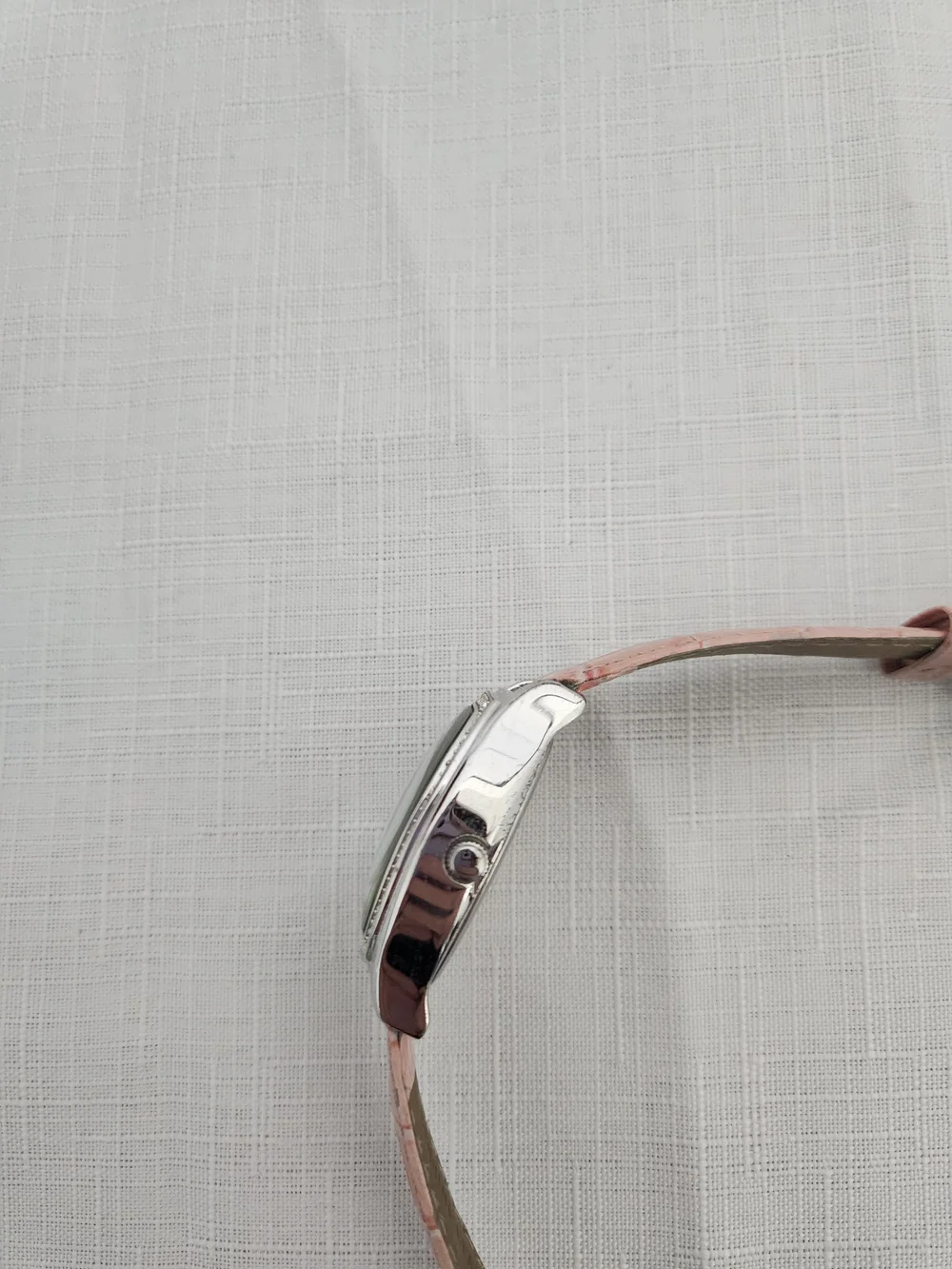 Anne Klein Pink Leather Strap Watch With Crystals